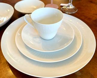 $1000; 80 piece set of Rosenthal Romance china—beautiful set, with prices much higher online. 12 dinner, 12 salad, 14 dessert, 10 soup, 8 dessert bowls, 8 cups, 10 saucers, 4 soup cups, 1 serving bowl. Coordinating S&P; oval platter; coffee, creamer, sugar sold separately.