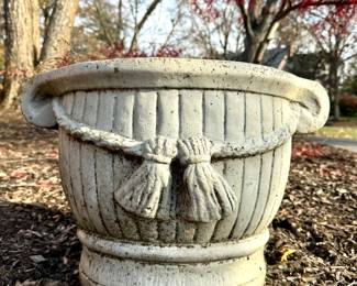 $150; concrete planter with rope and tassel accents