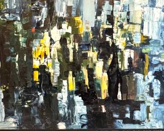 $2000; large format, original abstract oil painting on board by Howard P. Doner; 66x25