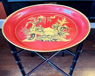 $180; Chinoiserie hand-painted tray table with removable tray and black legs