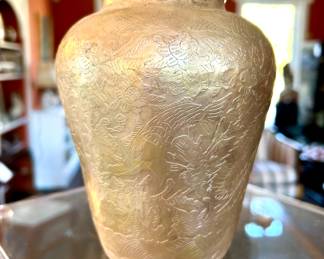 SOLD etched metal vase by Casa Felicitas; 7"