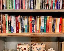 Books / Green glass / Rooster plates / Soup tureen