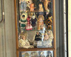 Doll collection / Wood and glass curio