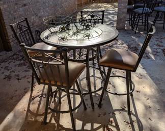 Slate top bistro table and four barstools