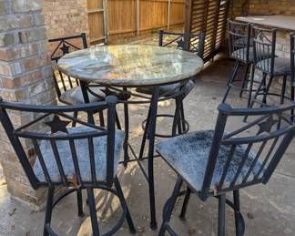 Granite top bistro table and four barstools