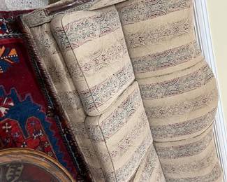 Chippendale ball & claw couch.  Very heavy and good quality antique.  Was recovered years ago in Shreveport.  Has a matching chair (reupholstered in different fabric).