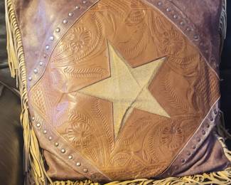 Cool leather pillow with fringe and star 