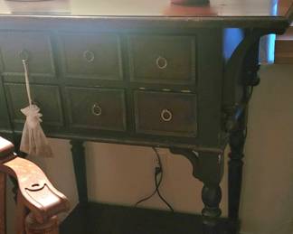 Himalayan salt lamp, wooden cabinet