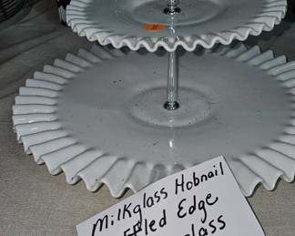 MILKGLASS HOBNAIL TWO TIER GLASS TRAY VINTAGE
