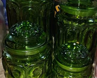 GREEN GLASS CANISTER SET