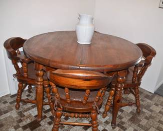 Solid Oak Wood Table and 4 Chairs + Leaf