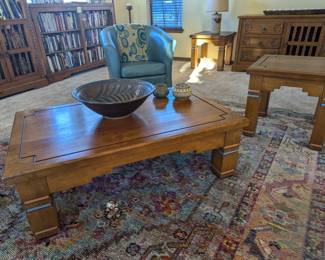 Craftsmen Coffee Table, 4 Accent Tables and 2 Bookshelves Matching Set. Safavieh Made in Turkey 8 X 10 Rug Studio Pottery Throughout the House