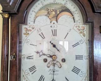 1800s English Chippendale Mahogany Tall Case Clock Painted by Richard Cole of Ipswich - Close up