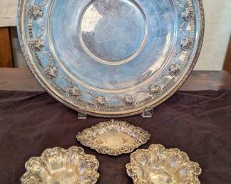 Sterling Silver Repoussé Finger Bowls, Pin Trays