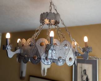 Vintage Mexican Punched Tin Chandelier