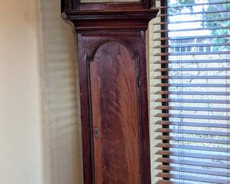 1800s English Chippendale Mahogany Tall Case Clock Painted by Richard Cole of Ipswich