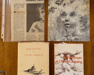 Peggy Pond Church 'The House at Otowi Bridge' and 'A Rustle of Angels' both signed, also Frank Waters 'The Woman at Otowi Crossing' signed and a newspaper clipping about Peggy Pond Church
