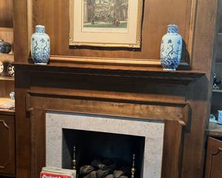 Artwork, records, urns, andirons 