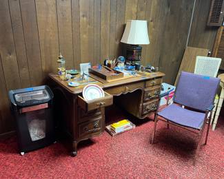 Desk, chair, shredder, misc