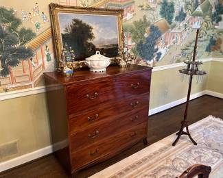 Oil painting, butler’s desk, flower holder stand