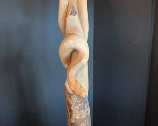 hand carved serpent stick