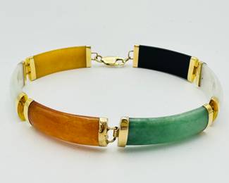 Multi colored jade and 14K gold bracelet 