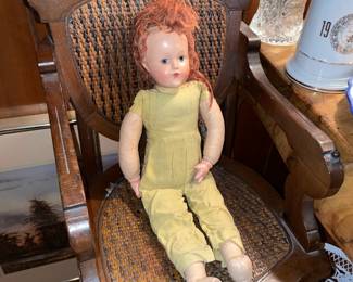 Antique Wooden & Wicker High Chair W/ Antique Doll