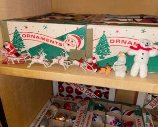 Vintage Mini Plastic Santa Sleigh W/ Reindeer Decor