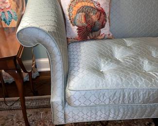 NICE Vintage Blue Upholstered Sofa W/ Wooden Legs