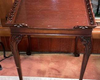 Wooden Accent Table W/ Carved Legs & Trim