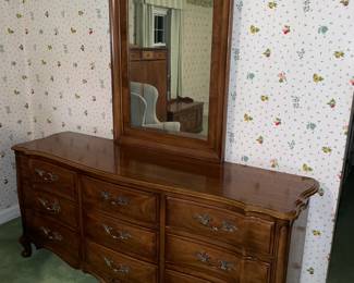 Antique Wooden Lowboy Dresser W/ Mirror