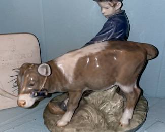 Lladro Cow & Boy Figurine