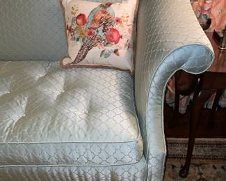 NICE Vintage Blue Upholstered Sofa W/ Wooden Legs