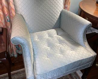 NICE Vintage Blue Upholstered Armchair W/ Wooden Legs (2 Available)