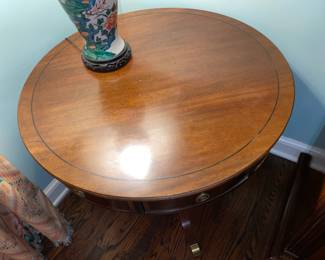 Antique Wooden Round Table W/ Brass Handles & Claw Feet