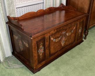 Antique Wooden Trunk W/ Painted Details