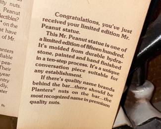 ORIGINAL Planters Peanuts Mr.Peanut Bar Advertising Statue Prototype W/ Plaque