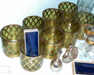Vintage Culver Valencia Green & Gold Glasses