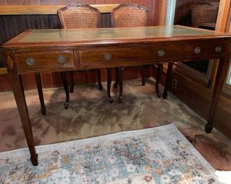 Antique Leather Top Wooden Desk W/ Carved Legs