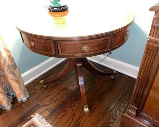 Antique Wooden Round Table W/ Brass Handles & Claw Feet