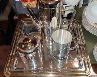 Silver Toned Teapot & Tray Set