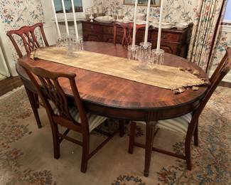 Antique Wooden Dining Room Table & Chairs