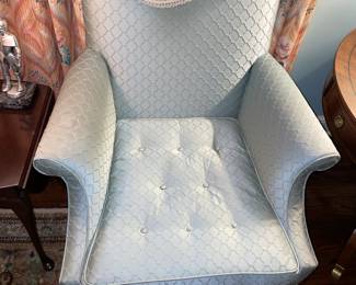 NICE Vintage Blue Upholstered Armchair W/ Wooden Legs (2 Available)