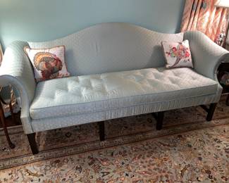 NICE Vintage Blue Upholstered Sofa W/ Wooden Legs