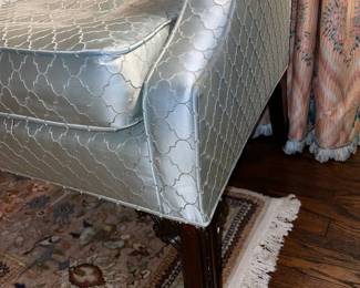 NICE Vintage Blue Upholstered Armchair W/ Wooden Legs (2 Available)