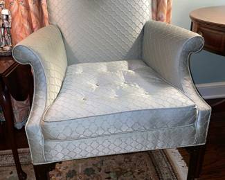 NICE Vintage Blue Upholstered Armchair W/ Wooden Legs (2 Available)