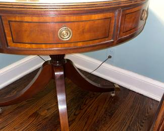 Antique Wooden Round Table W/ Brass Handles & Claw Feet