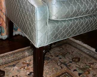 NICE Vintage Blue Upholstered Armchair W/ Wooden Legs (2 Available)