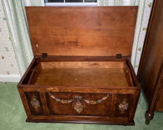 Antique Wooden Trunk W/ Painted Details