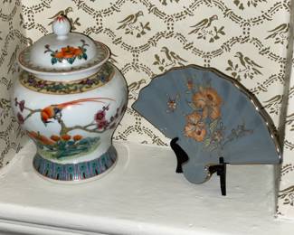 Mini Covered Urn & Porcelain Fan